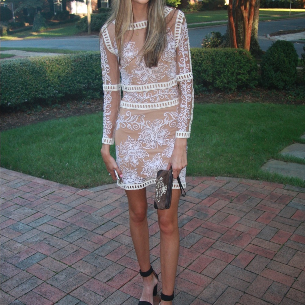 For Love  and Lemons White Lace, long sleeve Dress